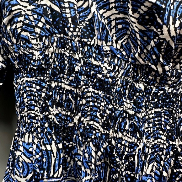 Maje Paris Blue Abstract Print Smocked Waist Mini Dress Size 40 - Picture 6 of 13